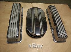 Small Block Chevy Aluminum Valve Covers + 15 Air Cleaner NO HOLES 305 327 350
