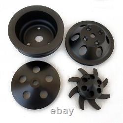 Small Block Chevy Black Aluminum 4 Pulley Set 1 2 Groove Long Pump 283 350 400