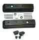 Small Block Chevy Black Aluminum Tall Finned Valve Covers + Breather & PCV SBC