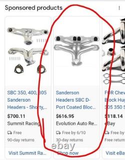Small Block Chevy Blockhugger Plain Steel Exhaust Headers Sanderson SBC CC134-P