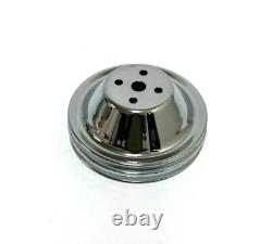 Small Block Chevy CHROME Long Water Pump 2/3 Groove Chrome Crankshaft Pulley Kit