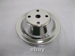 Small Block Chevy CHROME Long Water Pump 2/3 Groove Chrome Crankshaft Pulley Kit