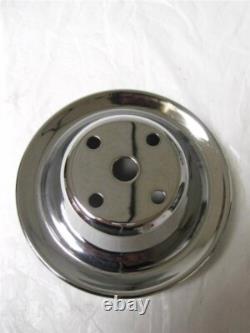 Small Block Chevy CHROME Long Water Pump 2/3 Groove Chrome Crankshaft Pulley Kit