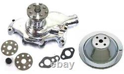 Small Block Chevy CHROME Short Aluminum Water Pump + 1 Groove Chrome Pulley Kit