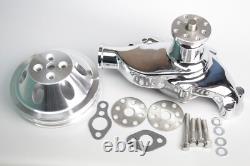 Small Block Chevy CHROME Short Aluminum Water Pump with 2 Double Groove Pulley Kit