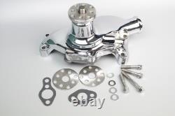 Small Block Chevy CHROME Short Aluminum Water Pump with 2 Double Groove Pulley Kit