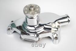 Small Block Chevy CHROME Short Aluminum Water Pump with 2 Double Groove Pulley Kit