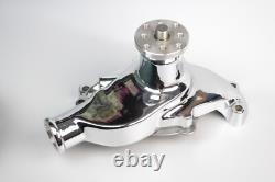 Small Block Chevy CHROME Short Aluminum Water Pump with 2 Double Groove Pulley Kit