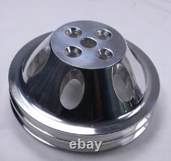 Small Block Chevy CHROME Short Aluminum Water Pump with 2 Double Groove Pulley Kit