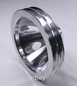 Small Block Chevy CHROME Short Aluminum Water Pump with 2 Double Groove Pulley Kit