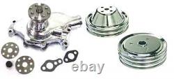 Small Block Chevy CHROME Short Water Pump & 2 / 3 Groove Crankshaft Pulley Kit