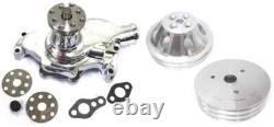 Small Block Chevy CHROME Short Water Pump + 2 / 3 Groove Crankshaft Pulley Kit