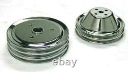 Small Block Chevy CHROME Short Water Pump & 2 / 3 Groove Crankshaft Pulley Kit