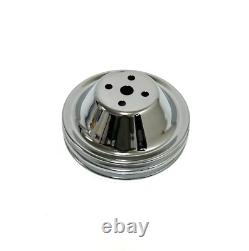 Small Block Chevy CHROME Short Water Pump & 2 / 3 Groove Crankshaft Pulley Kit