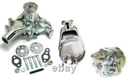 Small Block Chevy Chrome Long Water Pump Alternator Power Steering Pump Kit LWP