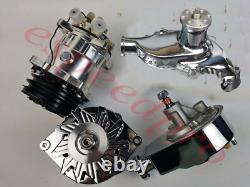 Small Block Chevy Chrome Power Steering Short Water Pump Alternator Compressor