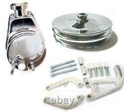 Small Block Chevy Chrome Saginaw Power Steering Pump + Bracket Kit Keyway Pulley