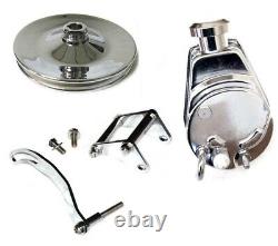 Small Block Chevy Chrome Saginaw Power Steering Pump with SBC Pulley Bracket Kit