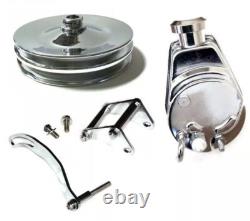 Small Block Chevy Chrome Saginaw Power Steering Pump with SBC Pulley Bracket Kit