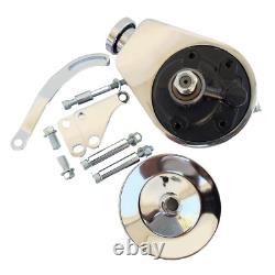 Small Block Chevy Chrome Saginaw Power Steering Pump with SBC Pulley Bracket Kit Small Block Chevy Chrome Saginaw Power Steering Pump with SBC Pulley Bracket Kit