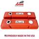 Small Block Chevy Classic Finned Orange Valve Covers Engraved Chevrolet Logo