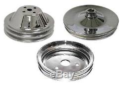 Small Block Chevy Double Groove Chrome Water Pump Power Steer Crankshaft Pulleys