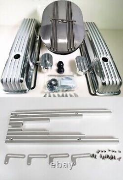Small Block Chevy FINNED Aluminum Engine Dress Up Kit 12 Air Cleaner Covers PCV