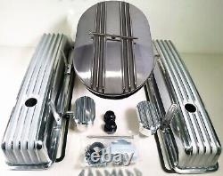 Small Block Chevy FINNED Aluminum Engine Dress Up Kit 12 Air Cleaner Covers PCV