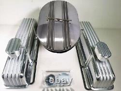 Small Block Chevy FINNED Aluminum Engine Dress Up Kit 12 Air Cleaner Covers PCV