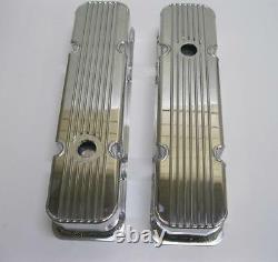 Small Block Chevy Fabricated Polished Aluminum Valve Covers SBC 283 350 Finned