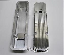 Small Block Chevy Fabricated Polished Aluminum Valve Covers SBC 283 350 Finned