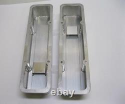 Small Block Chevy Fabricated Polished Aluminum Valve Covers SBC 283 350 Finned