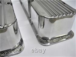 Small Block Chevy Fabricated Polished Aluminum Valve Covers SBC 283 350 Finned