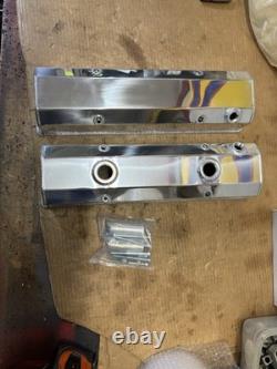 Small Block Chevy Fabricated Valve Covers Plus Edelbrock Timing Cover Chrome