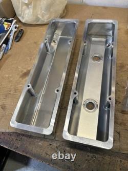 Small Block Chevy Fabricated Valve Covers Plus Edelbrock Timing Cover Chrome