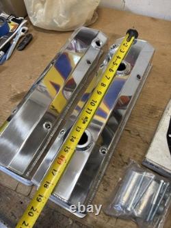 Small Block Chevy Fabricated Valve Covers Plus Edelbrock Timing Cover Chrome