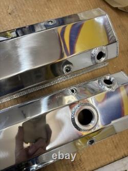 Small Block Chevy Fabricated Valve Covers Plus Edelbrock Timing Cover Chrome