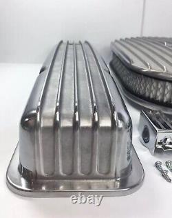 Small Block Chevy Finned Aluminum Short Valve Covers With 15'' Air Cleaner