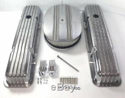 Small Block Chevy Finned Aluminum Short Valve Covers With Half Finned Air Cleaner