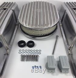 Small Block Chevy Finned Tall Valve Covers With 12'' Oval Finned Air Cleaner (SBC)