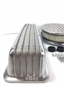 Small Block Chevy Finned Tall Valve Covers With 12'' Oval Finned Air Cleaner (SBC)