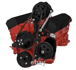 Small Block Chevy High Mount V-Belt System Black Short Water SBC 283 350 400 SWP