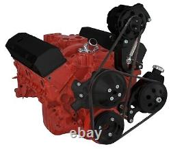 Small Block Chevy High Mount V-Belt System Black Short Water SBC 283 350 400 SWP
