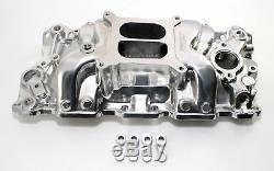 Small Block Chevy High Rise Polished Dual Aluminum Intake Manifold 1500-6500