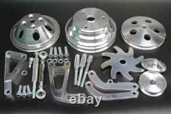 Small Block Chevy Long Water Pump Pulley Kit w Alternator Power Steering Bracket