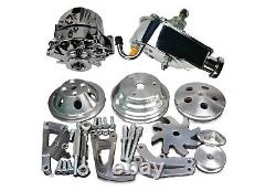 Small Block Chevy Long Water Pump Pulley Kit w Alternator & Power Steering Pump