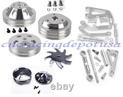Small Block Chevy Long Water Pump Pulley + Power Steering Alternator Bracket Kit