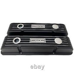 Small Block Chevy MOTION Logo Black Valve Covers, Finned Style 1 Ansen USA