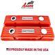 Small Block Chevy MOTION Logo Orange Valve Covers, Classic Finned Ansen USA