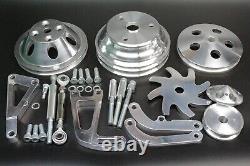 Small Block Chevy Polished Aluminum Bracket & Pulley Kit Long Water Pump 350 400